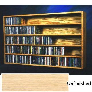 Solid Oak CD Shelf Cabinet   Wall or Floor Mountable   Holds 590 CDs (Unfinished) (30.75"H x 52"W x 6.75"D)   Audio Video Media Cabinets