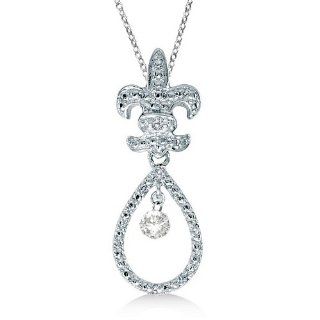 Fleur De Lis Teardrop Diamond Pendant Necklace 14k White Gold (0.15ct) Jewelry