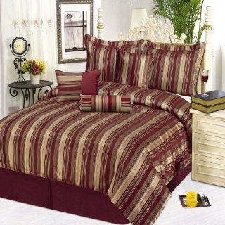 LCM Home Fashions Royal Stripe 7 Piece Queen Comforter Set  