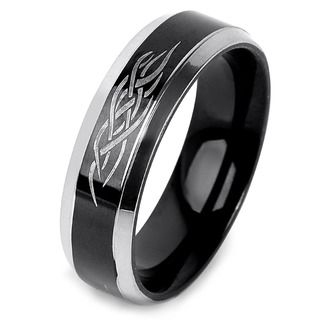 Black plated Stainless Steel Tribal Inlay Ring West Coast Jewelry Men's Rings