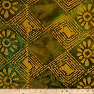 Indian Batik Floral Diamonds Khaki/Teal Fabric