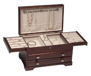 Everly Mahogany Jewelry Box (Mahogany) (9.5"H x 15.625"W x 9.5"D)   Womens Large Wood Jewelry Boxes