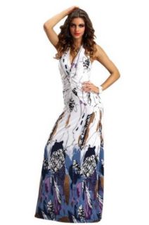 Amour Women's Ruched Floral Print Party Long Maxi Dress