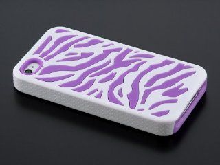 Mocase Hard Soft High Impact Iphone 4GS 4S 4G Armor Case Skin Gel   Purple White Zebra Combo Cell Phones & Accessories