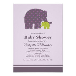 Elephant Baby Shower Invitations  Purple & Green