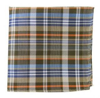 100% Silk Woven Brown and Blue Zenith Plaid Pocket Square at  Mens Clothing store