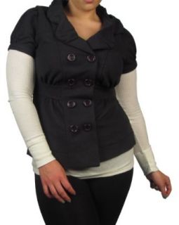 599fashion Plus size short sleeve double breasted fleece coat w/decorative collar design id.23137c 1XL