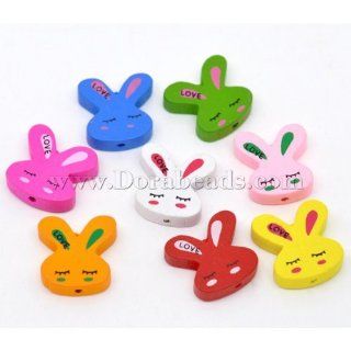 Mixed Multicolor Cute Rabbit Bunny Wood Beads 20x20mm sold per packet