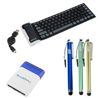 iKross Bluetooth Wireless Silicone Keyboard (216x85x3 mm) + 3x Pen style Stylus (Blue / Green / Orange) + Mini Brush for HTC Desire 610, One (M8), Desire / Desire 601, One Max, One Mini and more Cell Phones & Accessories