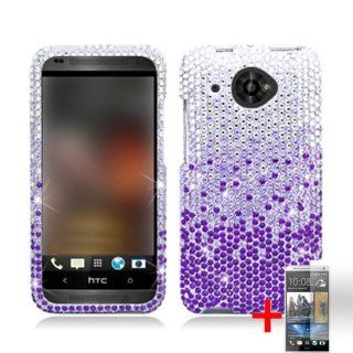 HTC DESIRE 601 PURPLE SILVER WATERFALL DIAMOND BLING COVER HARD CASE + FREE SCREEN PROTECTOR from [ACCESSORY ARENA] Cell Phones & Accessories