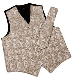 Brand Q Men's Tuxedo Vest, Tie & Pocket Square Set Dark Champagne Paisley XS at  Mens Clothing store