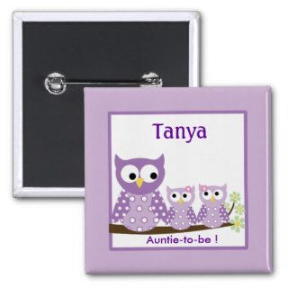 Purple Hoot Owls Baby Shower Name Tag Button