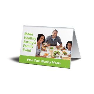 Accuform Signs PAT604 Plastic Tent Style Tabletop Sign, Legend "MAKE HEALTHY EATING A FAMILY EVENT. PLAN YOUR WEEKLY MEALS", 5" Width x 3 1/2" Height, Green on White Industrial Warning Signs