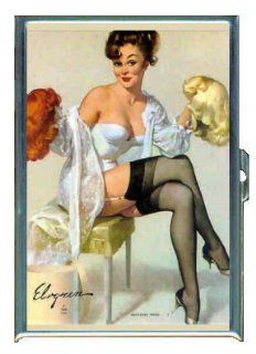 Pin Up Girl Brunette Red Blonde Wigs Double Sided Cigarette Case, ID Holder, Wallet with RFID Theft Protection