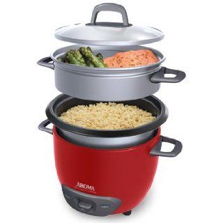 Aroma Arc 743 1Ngr 3 Cup (Uncooked) 6 Cup (Cooked) Rice Cooker and Food Steamer, Red Kitchen & Dining