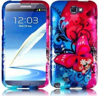 Blue Hot Pink Butterfly Flower Hard Cover Case for Samsung Galaxy Note II 2 Cell Phones & Accessories
