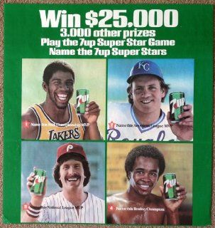 1981 7UP SUPER STAR GAME Store Advertising Poster MAGIC JOHNSON LA Lakers, GEORGE BRETT Kansas City Royals, MIKE SCHMIDT Philadelphia Phillies, and Boxing Champion SUGAR RAY LEONARD (LARGE 20.5" x 21.5")   Prints