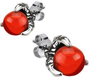 Red Orange Round Ball with Eagle Claw Setting Earrings Stud Earrings Jewelry