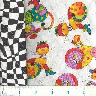 42'' Wide Double sided Pre Quilted Fabric Kool Kats White By The Yard