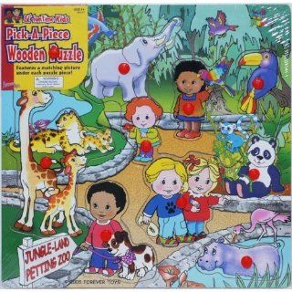 Lil' Fun Time Kids Pick A Piece Wooden Puzzle   Jungle Land Petting Zoo Toys & Games