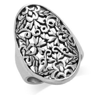 MIMI Sterling Silver Huge Long 29MM Detailed Scroll / Filigree Ring Jewelry