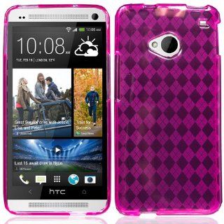 Hot Pink Checker Tpu Soft Skin Cover Case for Htc One M7 by ApexGears Cell Phones & Accessories