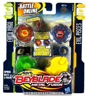 Hasbro Beyblade Metal Fusion High Performance Battle Tops Spiral Blitz 2 Pack Set   Stamina GB145BS BB60A EARTH VIRGO with Face Bolt, Virgo Energy Ring, Earth Fusion Wheel, Gravity Ball GB145 Spin Track, Bottom Spike BS Performance Tip and Defense ED145WD 