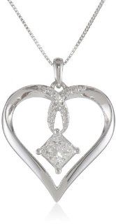 10k White Gold Love in Heart Diamond Pendant Necklace (1/4 cttw, H I Color, I2 I3 Clarity), 18" Jewelry