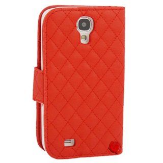 Generic Plaid Leather Case Cover Wallet Card Holder for Samsung Galaxy S4 i9500 Red Cell Phones & Accessories