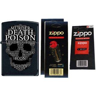 Zippo 1312 Classic Skull Words of Mayhem Black Matte Windproof Pocket Lighter with Two Flint Card and One Wick Card Watches