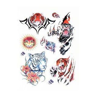 BT0071 Colorful Sun, Tiger, Paw, Temporary Tattoos, Washable & Safe For Kid Toys & Games