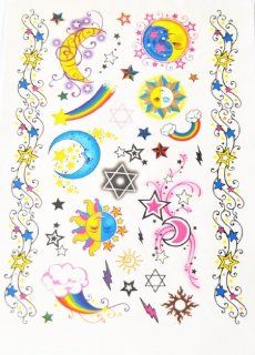 BT0096 Colorful Sun Moon Star, Removable Tattoos Easy Fun, Non Toxic, Tatoo Beauty