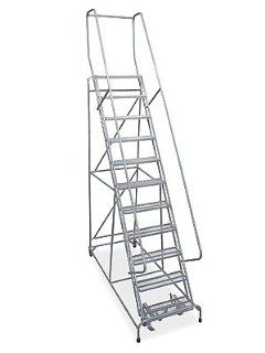 Rolling Ladder   11 Step Safety Ladder with 10" Top Step   Assembled   Stepladders  