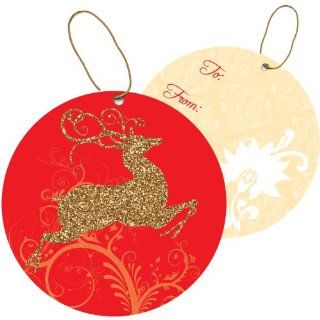Jillson Roberts Christmas Sparkle String Tie Gift Tags, Fancy Prancer Gold, 24 Count (XTS627)  Label Holders 