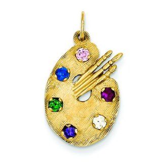 14K Yellow Gold CZ Stones Artist Paint Palette Charm Jewelry