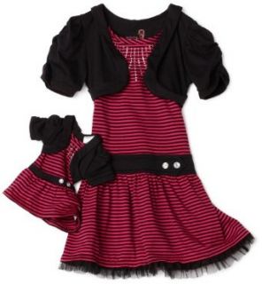 Dollie & Me Girls 2 6 Jersey Casual Dress, Black/Pink, 4 Clothing