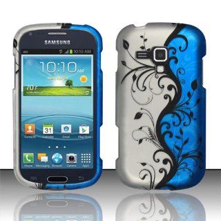 Samsung Galaxy AMP i407 BLUE SILVER BLACK VINES HARD SNAP ON RUBBERIZED 2 PIECE PLASTIC MOBILE PHONE COVER, FROM (TRIPLE8ACCESSORIES) Cell Phones & Accessories