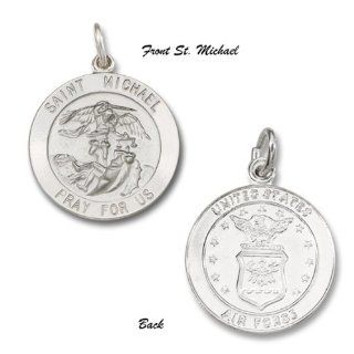 Saint Michael Sterling Silver Military Medal 7/8 inch Religious Military Medal Jewelry