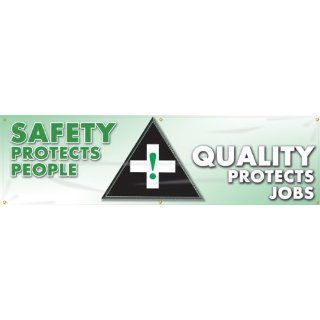 Accuform Signs MBR819 Reinforced Vinyl Motivational Safety Banner "SAFETY PROTECTS PEOPLE QUALITY PROTECTS JOBS" with Metal Grommets, 28" Width x 8' Length Industrial Warning Signs