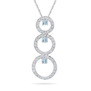 0.80 Cts Diamond & 0.33 Cts Aquamarine Trio Cricle Pendant in 14K White Gold Necklaces Jewelry