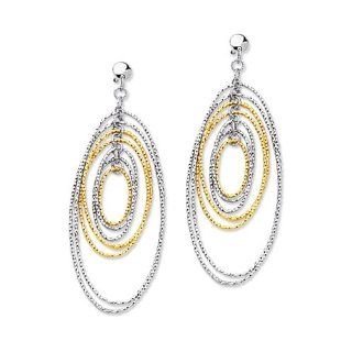 14K Yellow & White Gold Polished Textured Multi Oval Ring 2 Tone Fancy Earrings Dangle Earrings Jewelry