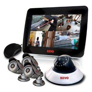 Revo 4 Channel System with 4 (66ft) Night Vision Security Cameras with All in One DVR w/ 10.5" Built in Monitor  Complete Surveillance Systems  Camera & Photo