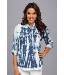 MICHAEL Michael Kors Vintage Tie Dye Denim Shirt Womens Long Sleeve Button Up (Blue)