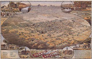 BIRDS EYE VIEW PHOENIX ARIZONA MAP SMALL VINTAGE POSTER  Vintage Arizona Map  