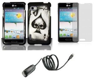 LG Optimus F3 (LS720, MS659)   Accessory Combo Kit   Black Ace Skull Design Shield Case + Atom LED Keychain Light + Screen Protector + Micro USB Wall Charger Cell Phones & Accessories