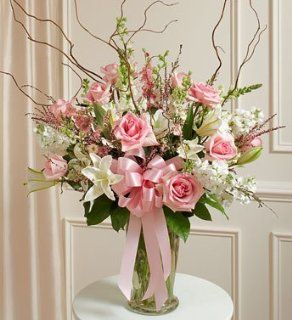 1800Flowers   Beautiful Blessings Pink Vase Arrangement  Fresh Cut Format Mixed Flower Arrangements  Grocery & Gourmet Food
