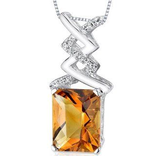 14 Karat White Gold Radiant Cut 2.84 carats Citrine Diamond Pendant Jewelry