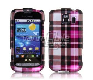 VMG For LG Vortex VS660 Cell Phone Graphic Image Design Faceplate Hard Case Cover   Pink Brown Checkered Plaid Cell Phones & Accessories