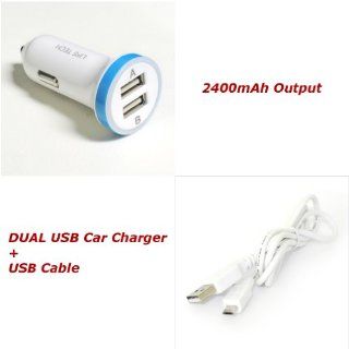 For ZTE Radiant Z740 / Whirl Z660G 2.4A White Dual USB Car Charger w/ USB Cable Cell Phones & Accessories