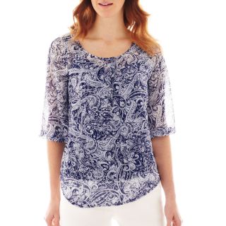 LIZ CLAIBORNE 3/4 Sleeve Hensley Paisley Top with Cami, Royal Sapphire Mul